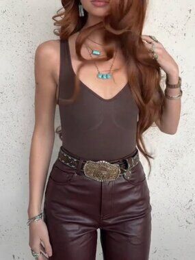 PrettyLittleThing Burgundy Faux Leather High-Waist Skinny Pants